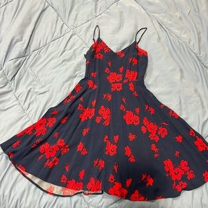 [Gap] Blue Sun Dress Red Floral Accent